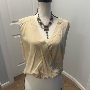Elegant Beige Sleeveless Wrap Top